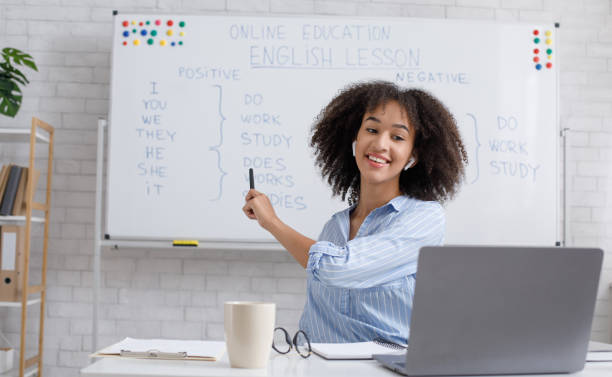 A teacher during an online tutoring session