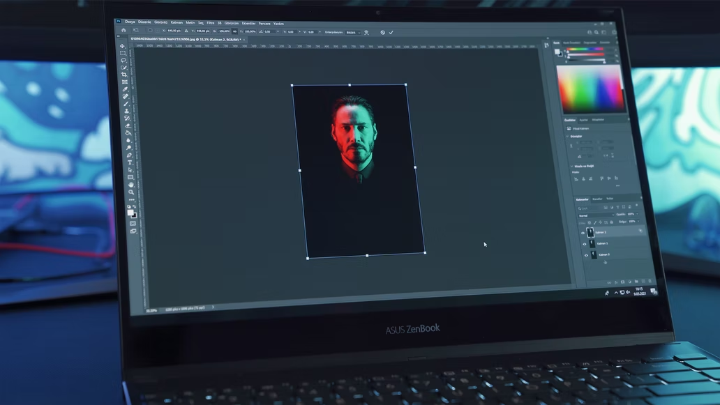 A laptop with a Photoshop software 